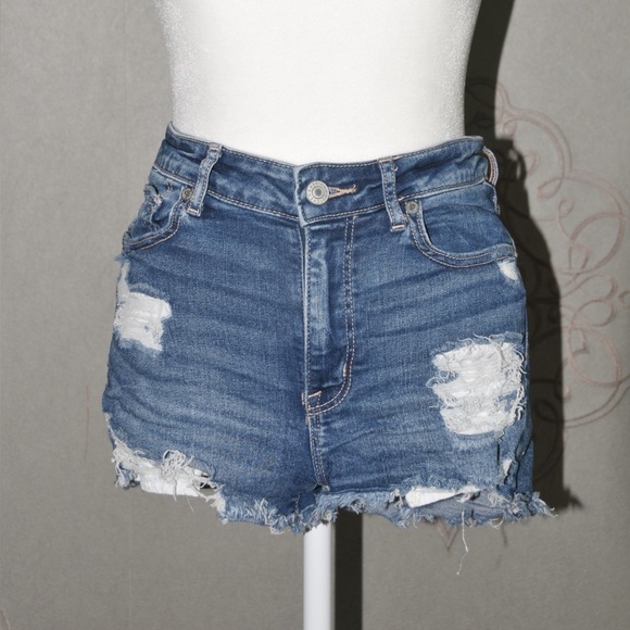 American Eagle Ne(x)t Level Stretch Blue Ripped Jean Shorts - Picture 2 of 4